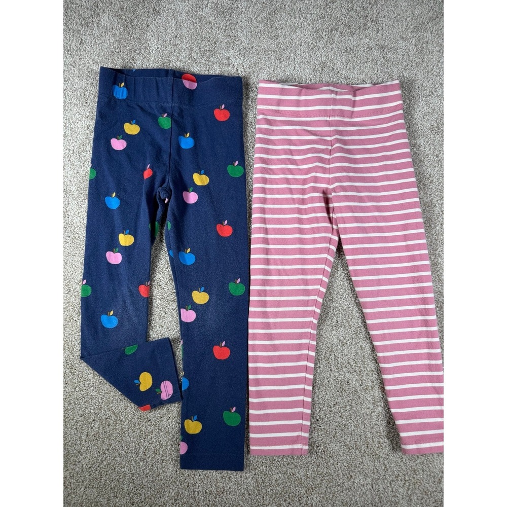 Set of 2 Mini Boden Girls 4-5 Apple and Pink Striped Leggings